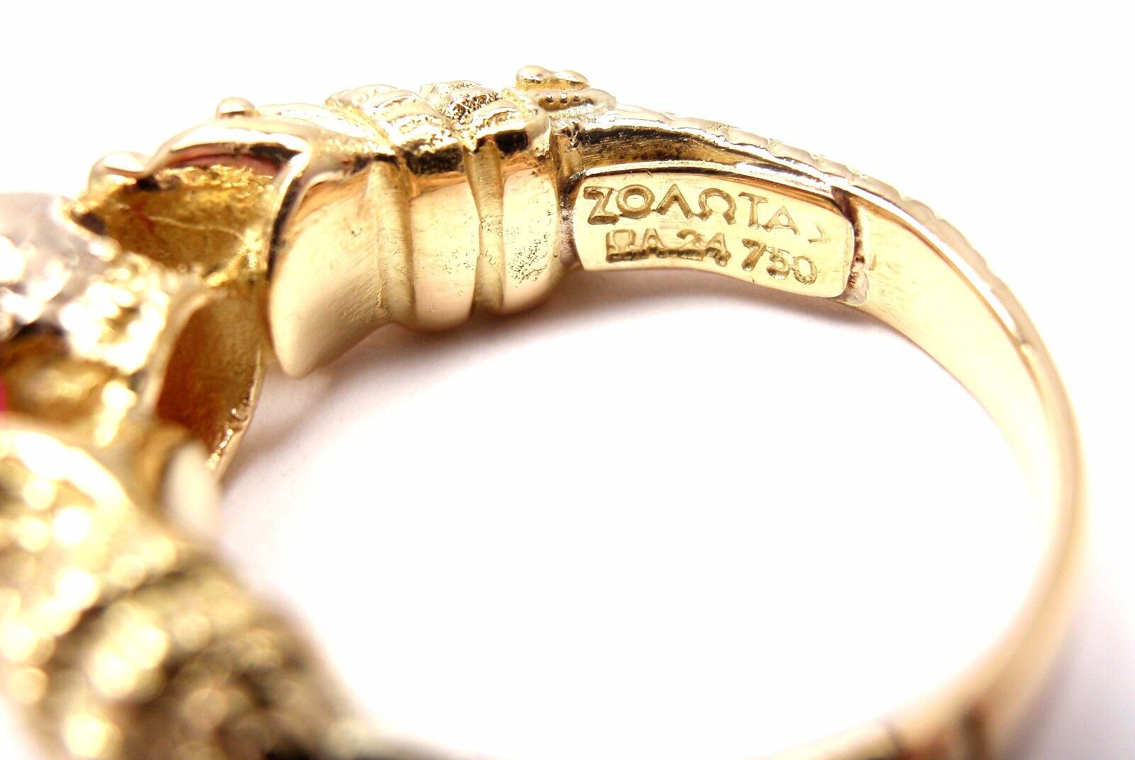 Very Rare! Authentic Zolotas Greece 18k Yellow Gold Pink Tourmaline Band Ring | Fortrove