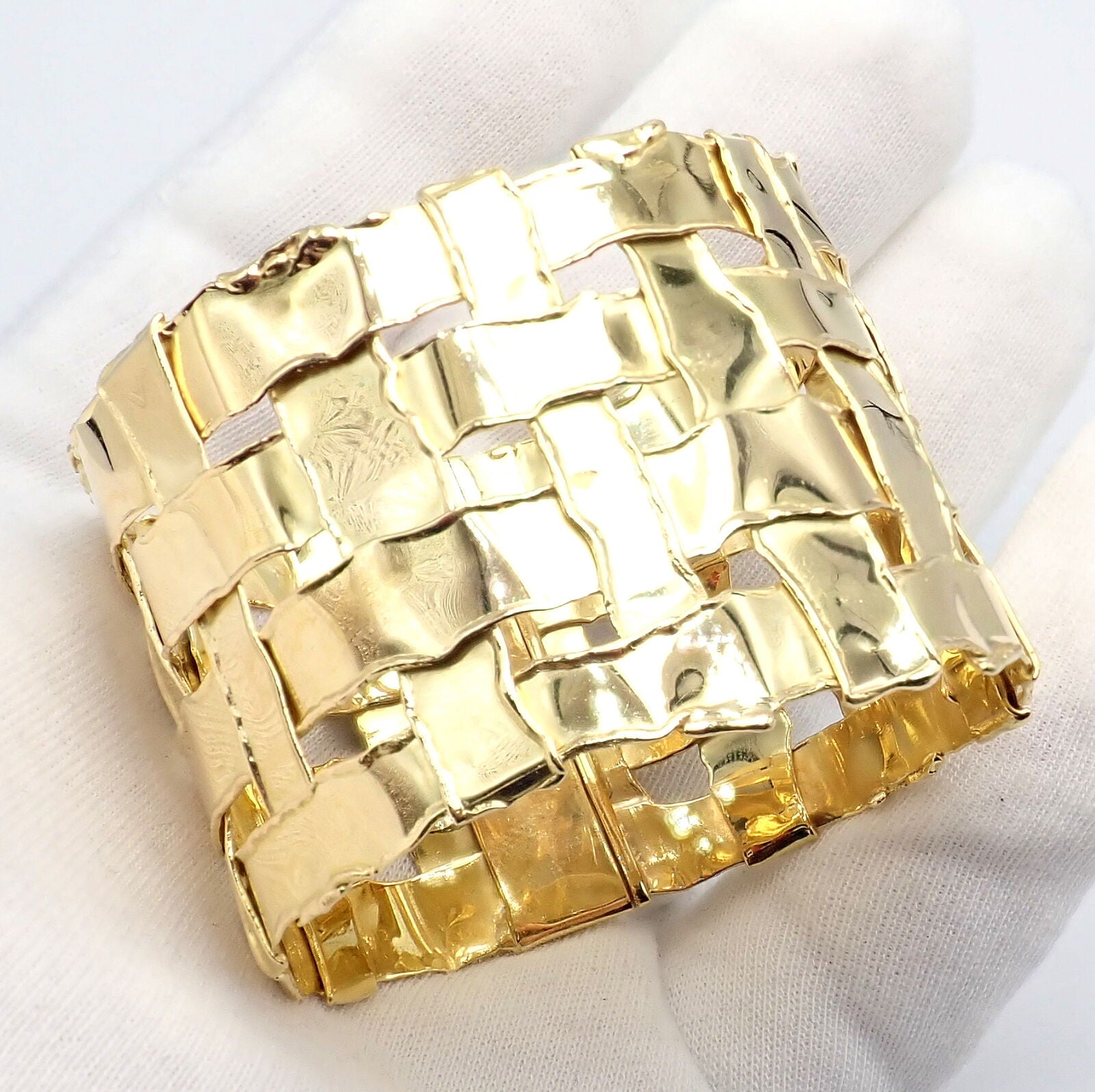 Authentic! Vintage Tiffany & Co 18k Yellow Gold Basket Weave Wide Bracelet | Fortrove