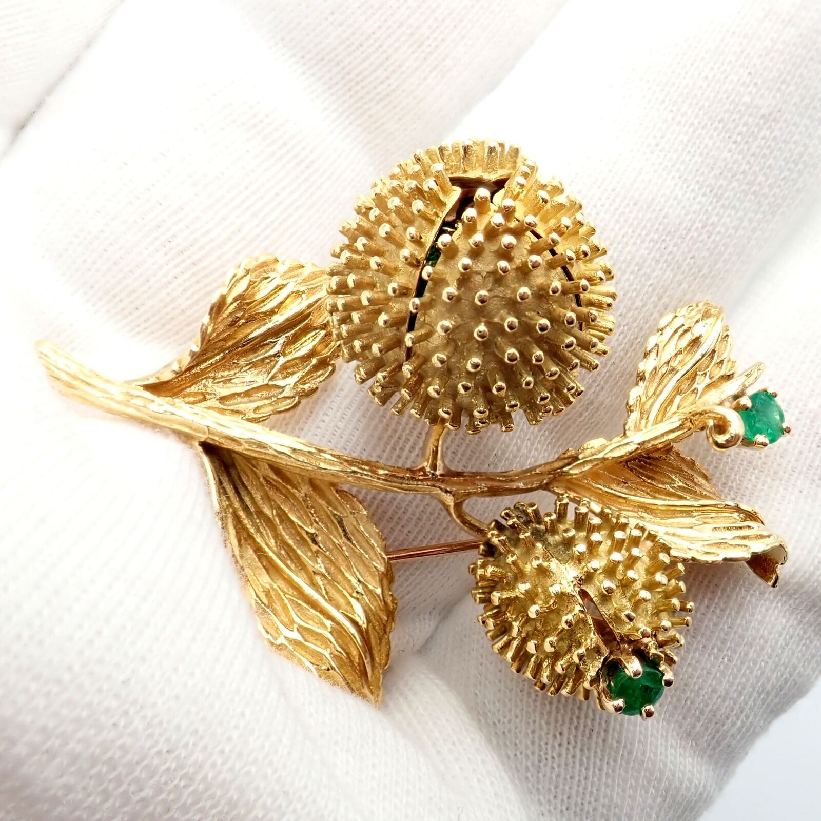 Rare! Tiffany & Co 18k Yellow Gold Diamond Emerald Flower Night & Day Brooch Pin | Fortrove