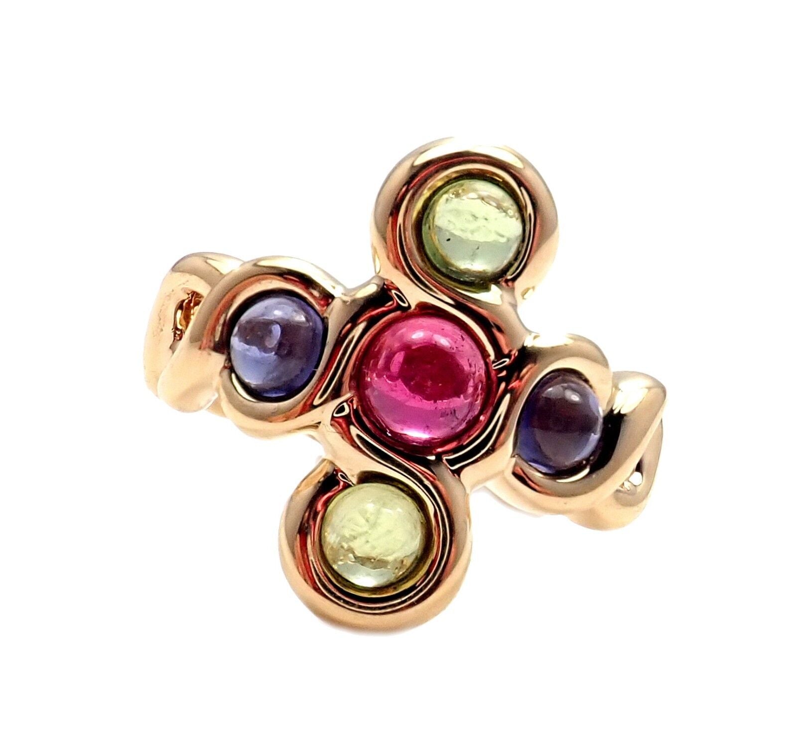 Authentic! Chanel 18k Yellow Gold Pink Green Tourmaline Ring sz 4.5 | Fortrove
