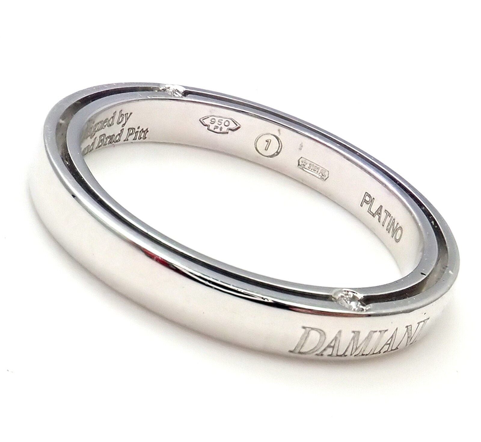 Rare! Authentic Damiani Brad Pitt Platinum 4 Diamond 3mm Band Ring Sz 8.25 | Fortrove