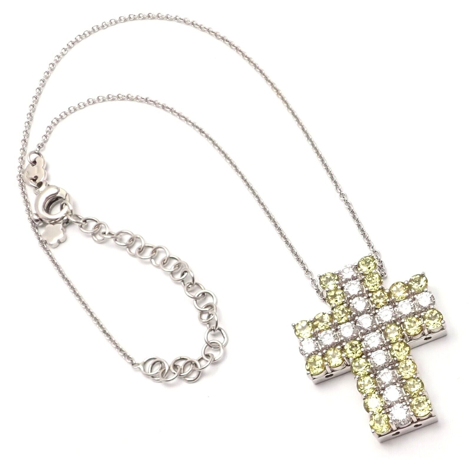 New! Authentic Pasquale Bruni 18k White Gold Diamond Peridot Cross Necklace | Fortrove