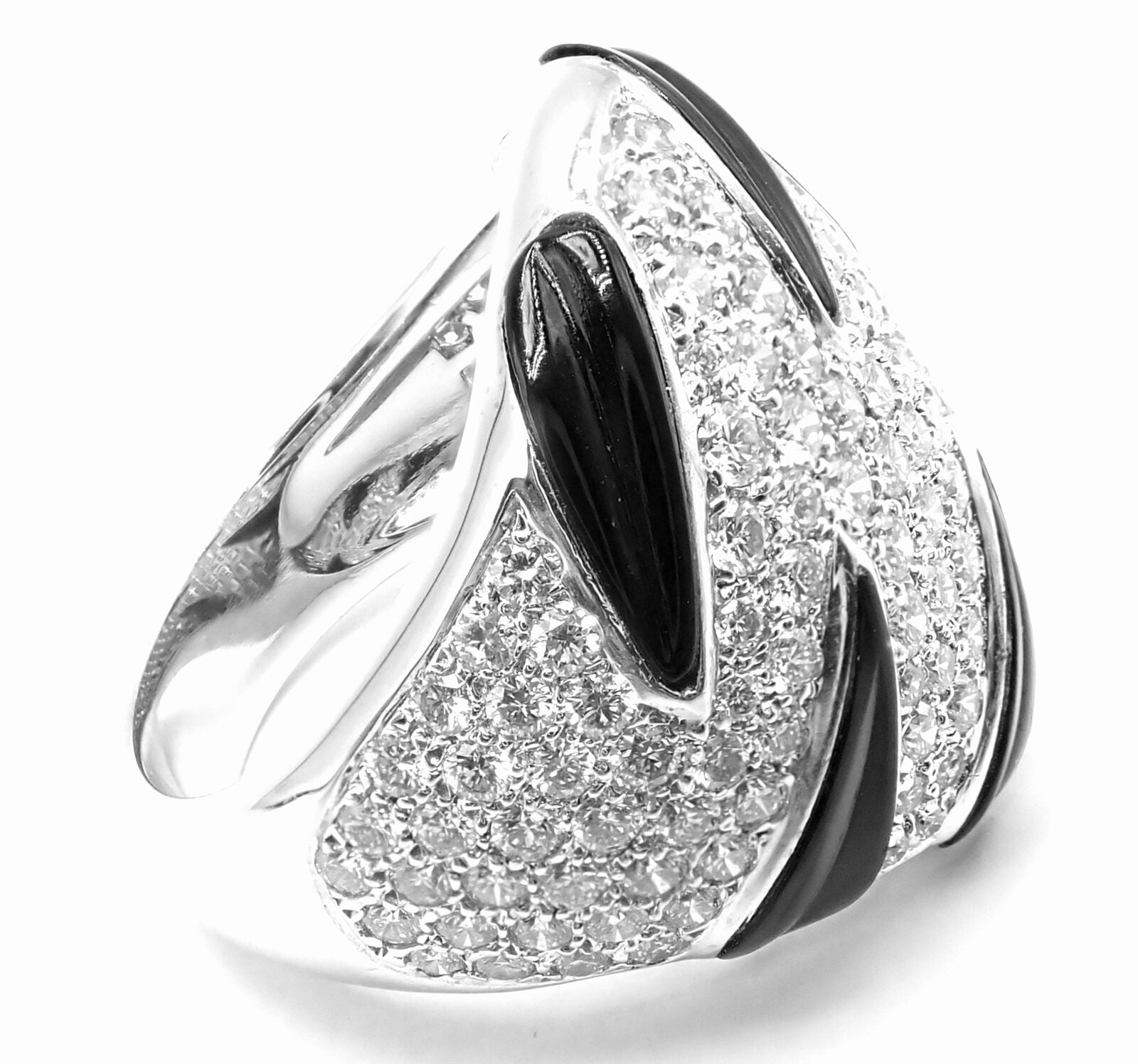 Authentic Cartier Panther Panthere Claw 18k White Gold Diamond Onyx Ring Size 53 | Fortrove