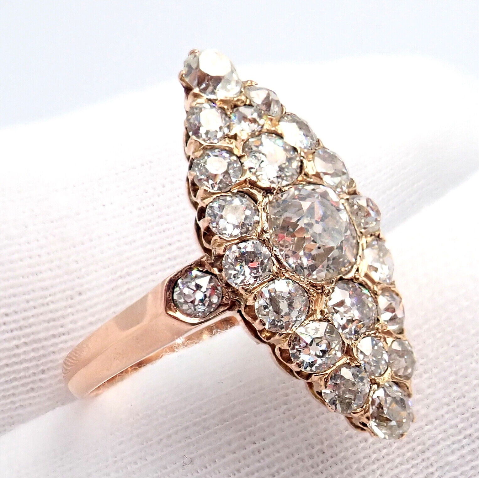 1930s Antique Vintage Estate 18k Rose Gold Old Miner Cut Diamond 3.80ctw Ring | Fortrove