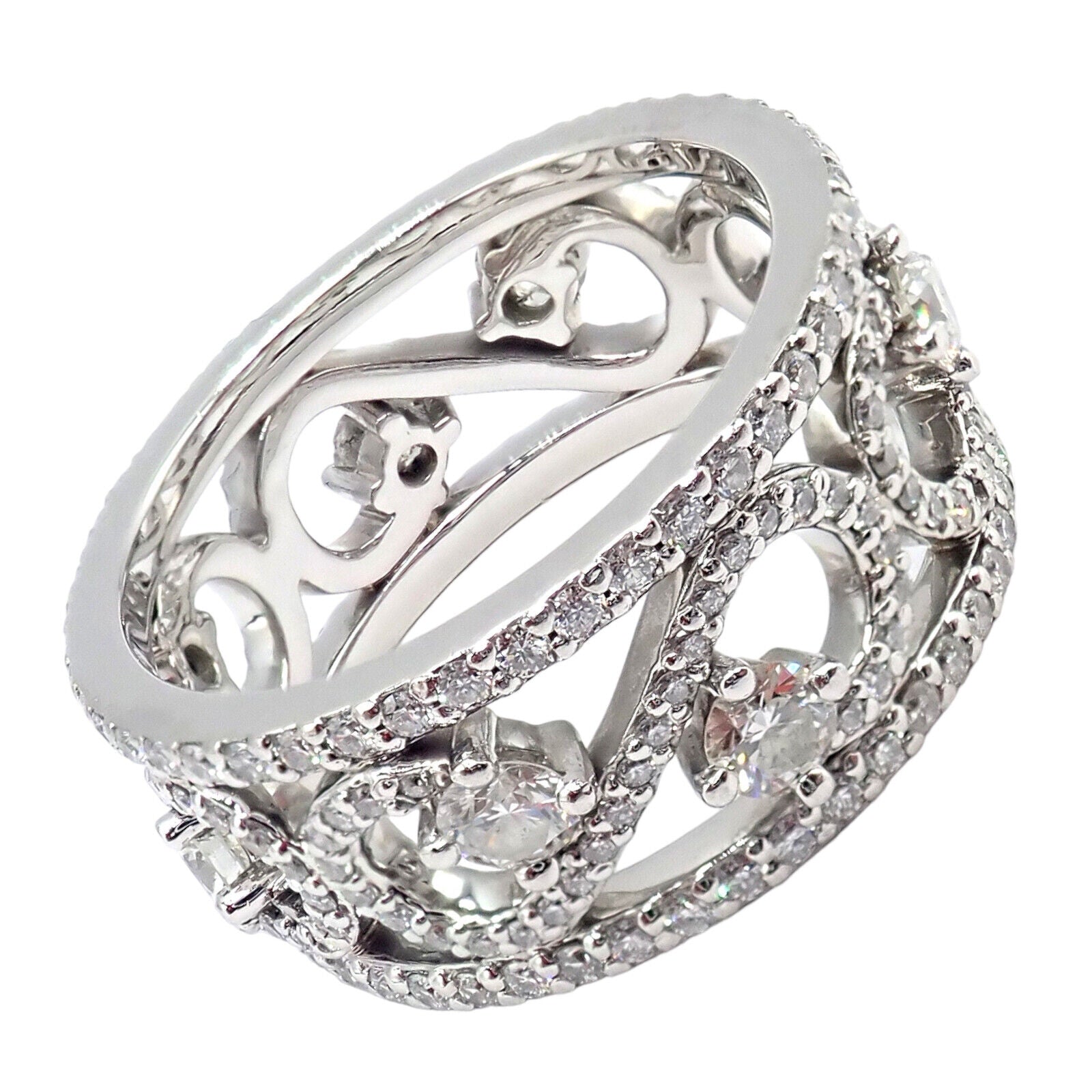 Authentic! Tiffany & Co Platinum Diamond Enchant Scroll Wide Band Ring Size 6 | Fortrove