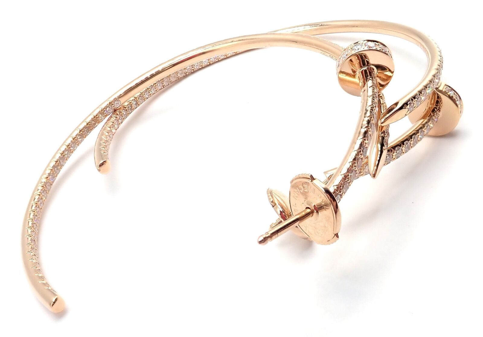 Authentic! Cartier Juste un Clou 18k Rose Gold Diamond Nail Hoop Earrings Paper | Fortrove