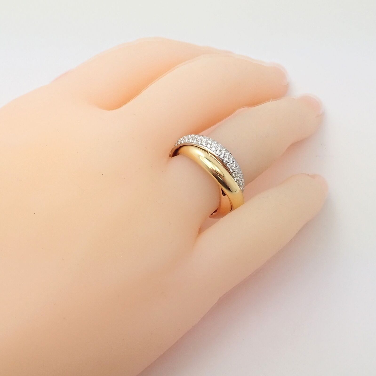 Authentic! Cartier Trinity Classic Diamond 18k White Yellow Rose Gold Band Ring | Fortrove