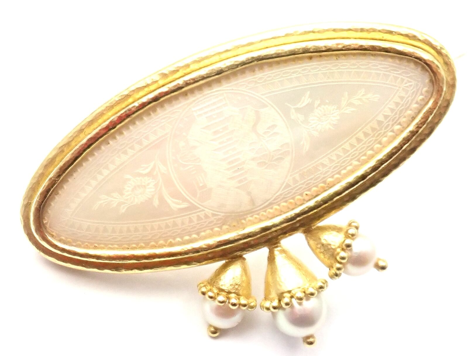 Authentic! Elizabeth Locke 18k Yellow Gold Pearl Mother Of Pearl Pin Brooch | Fortrove