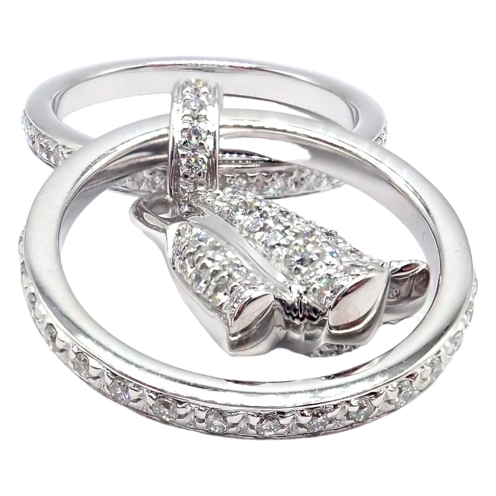Authentic! Piaget 18k White Gold Diamond Double Band Flower Ring | Fortrove