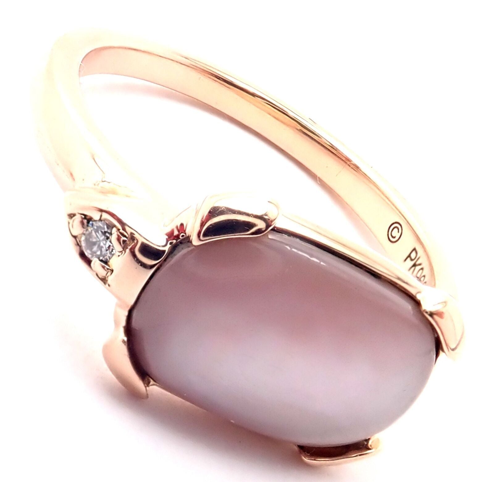 Authentic! Cartier Tortue 18k Rose Gold Diamond Mother Of Pearl Ring | Fortrove