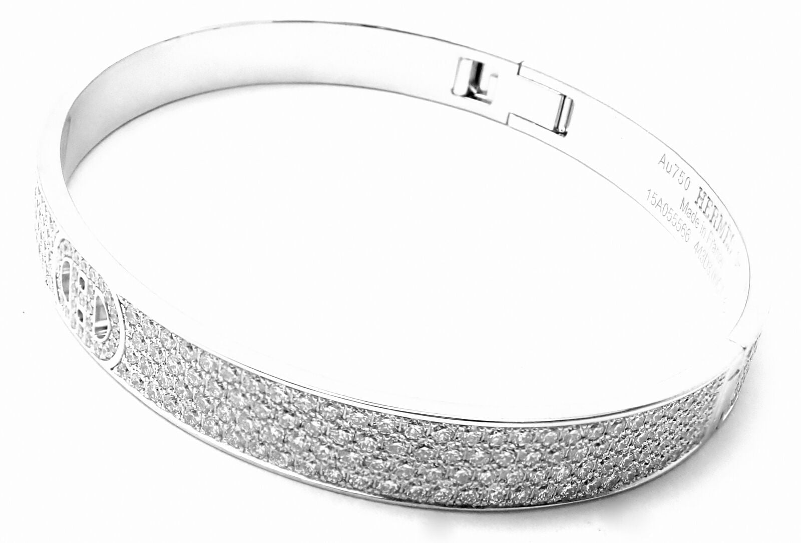Authentic! Hermes H D'Ancre 18k White Gold Diamond Small Model Bangle Bracelet | Fortrove