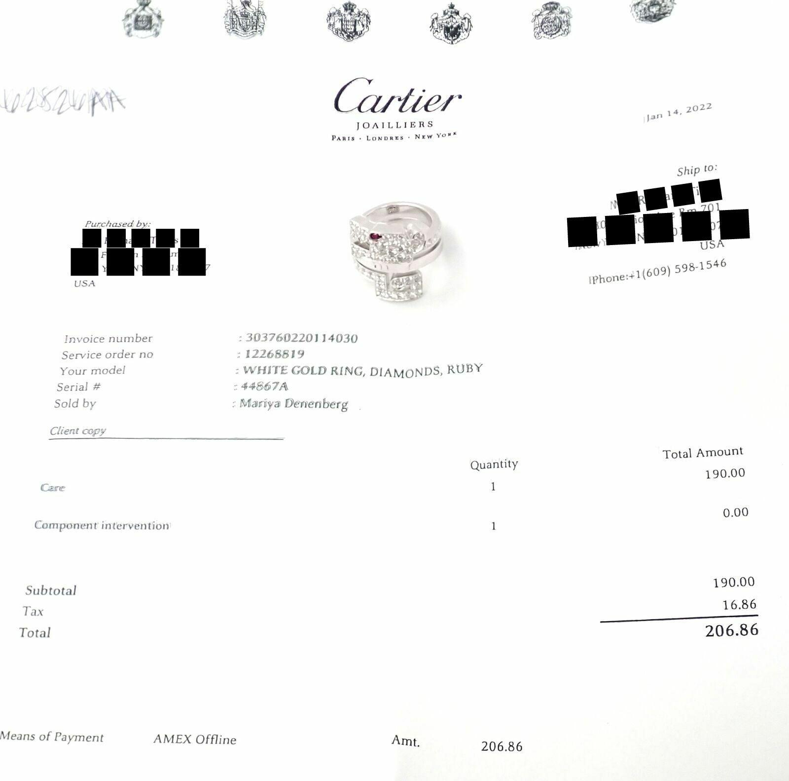 Authentic! Cartier Le Baiser Du Dragon 18k White Gold Diamond Ruby Ring Paper | Fortrove