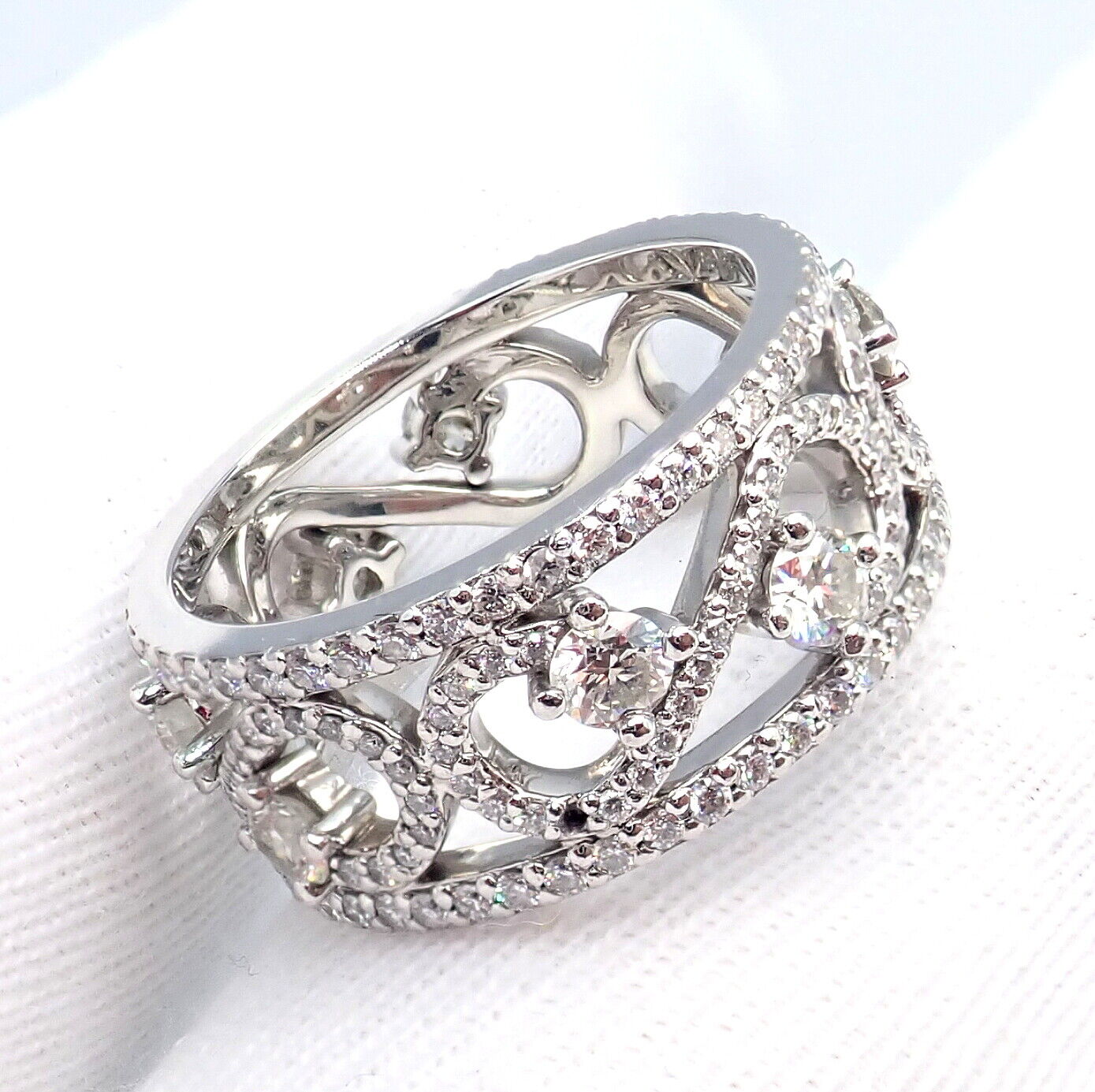 Authentic! Tiffany & Co Platinum Diamond Enchant Scroll Wide Band Ring Size 6 | Fortrove