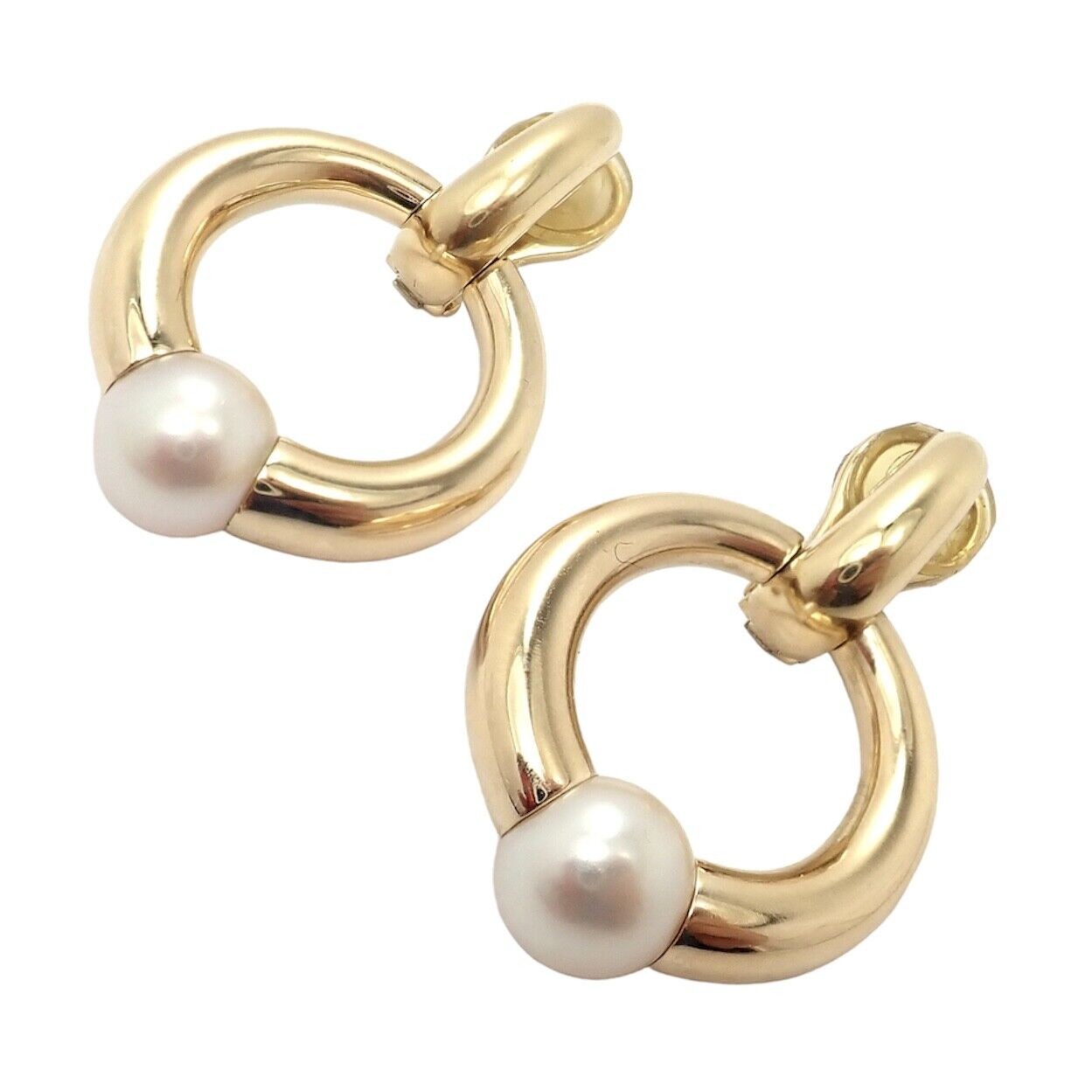 Authentic! Cartier 18k Yellow Gold Akoya Pearl Earrings 1994