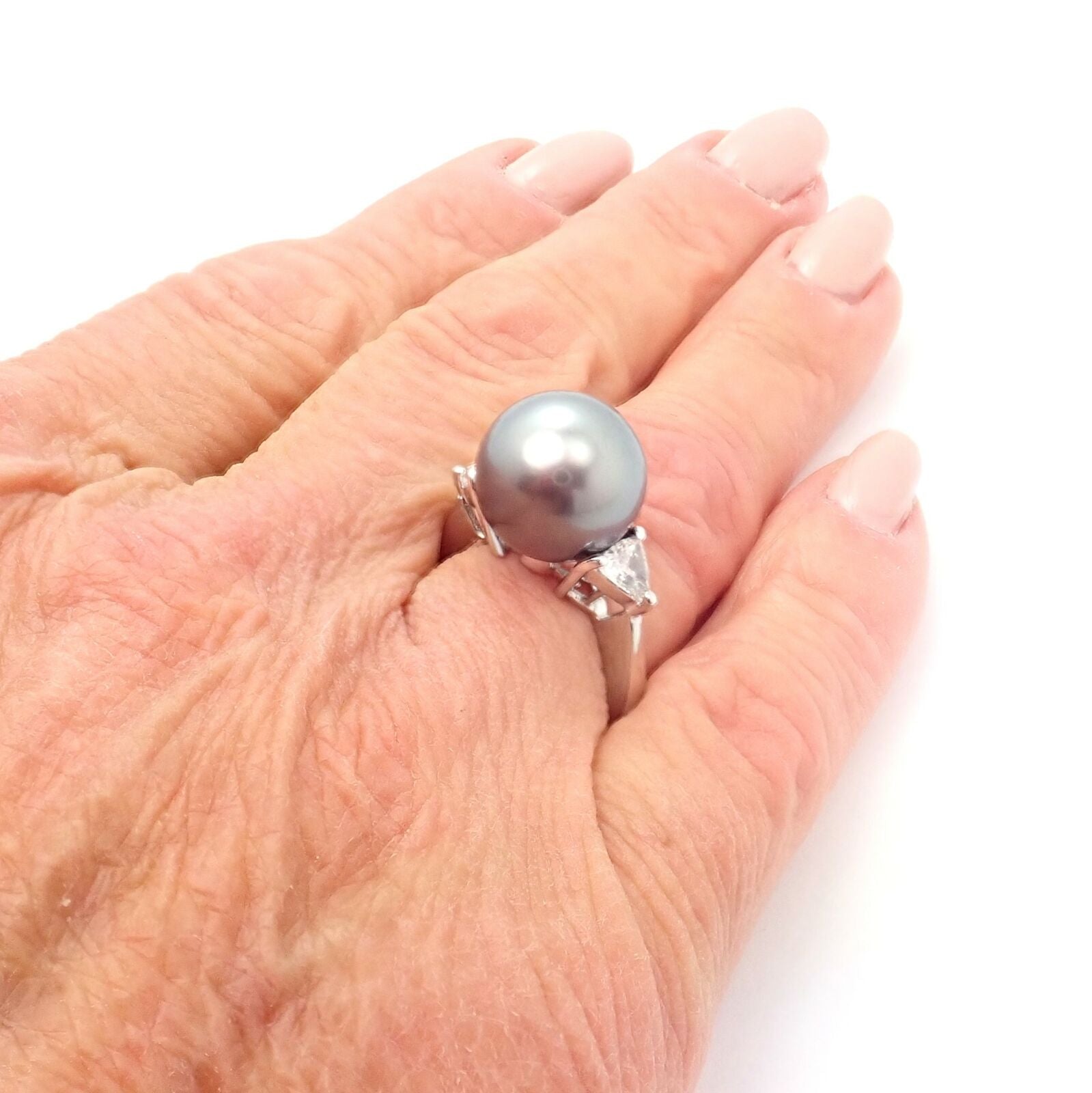 Rare! Mikimoto Platinum .5ctw Diamond 12mm Tahitian South Sea Pearl Heart Ring | Fortrove