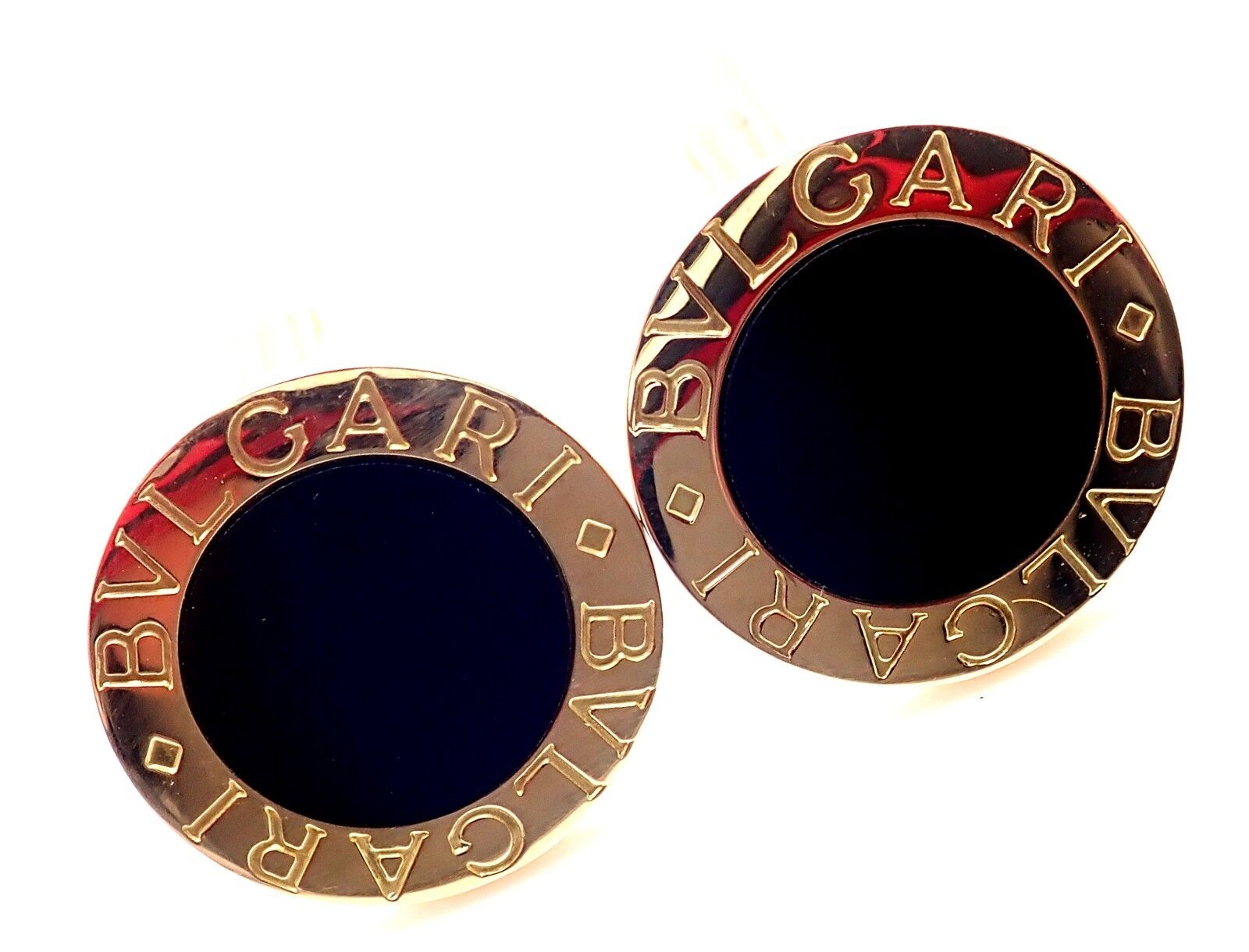 Authentic! Bvlgari Bulgari 18k Yellow Gold Black Onyx Cufflinks | Fortrove