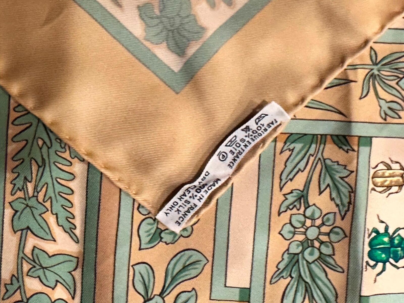 Authentic! Hermes Carre Joyaux de L'ete Jacquelot 90cm Tan Insect Silk Scarf | Fortrove