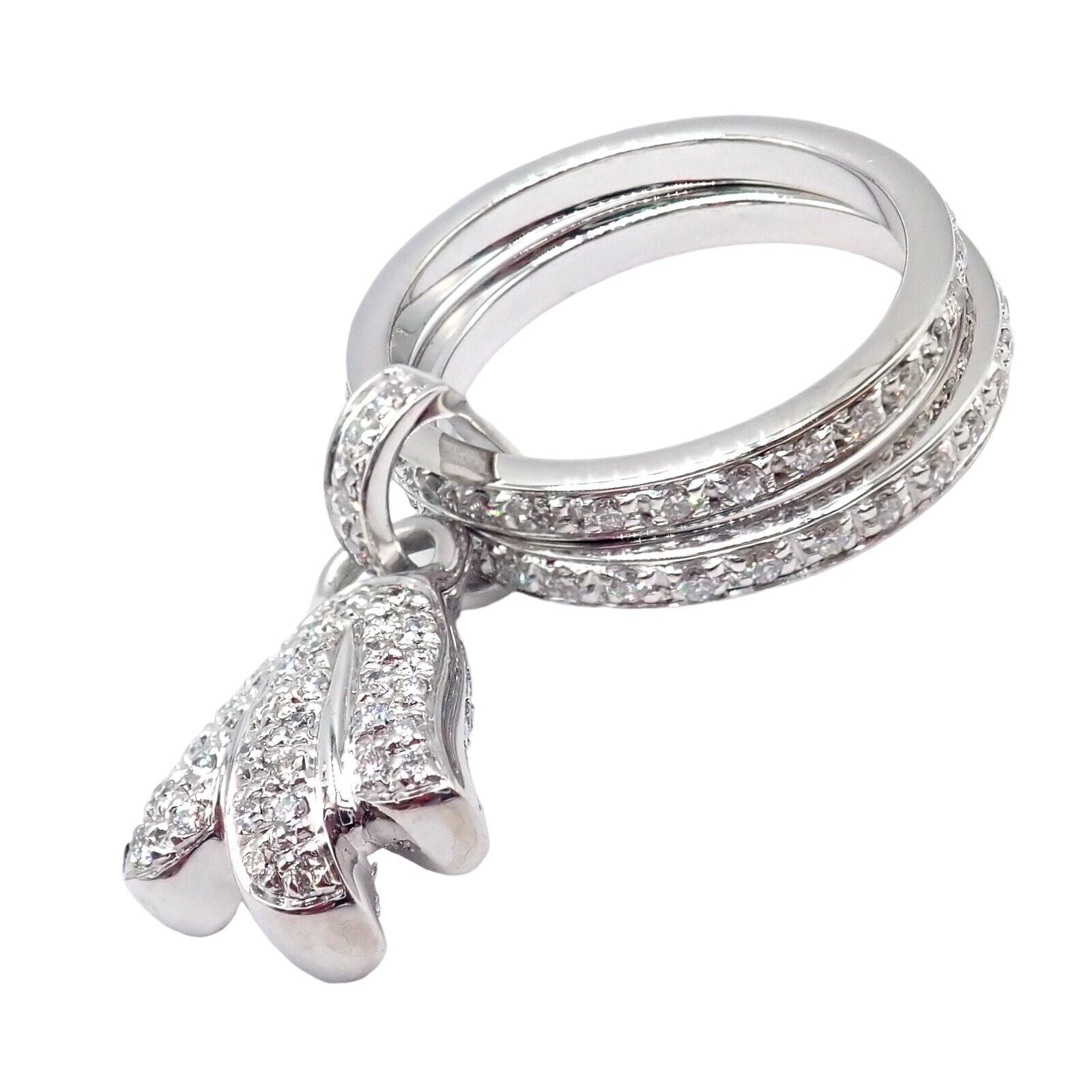 Authentic! Piaget 18k White Gold Diamond Double Band Flower Ring | Fortrove