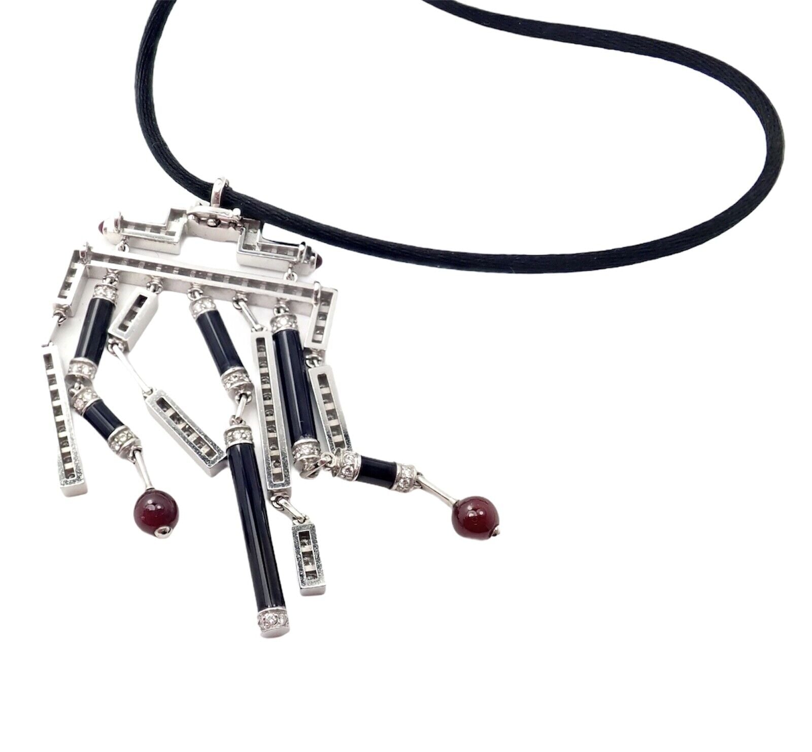 Cartier Le Baiser Du Dragon 18k White Gold Onyx Ruby Diamond Necklace w/ Paper | Fortrove