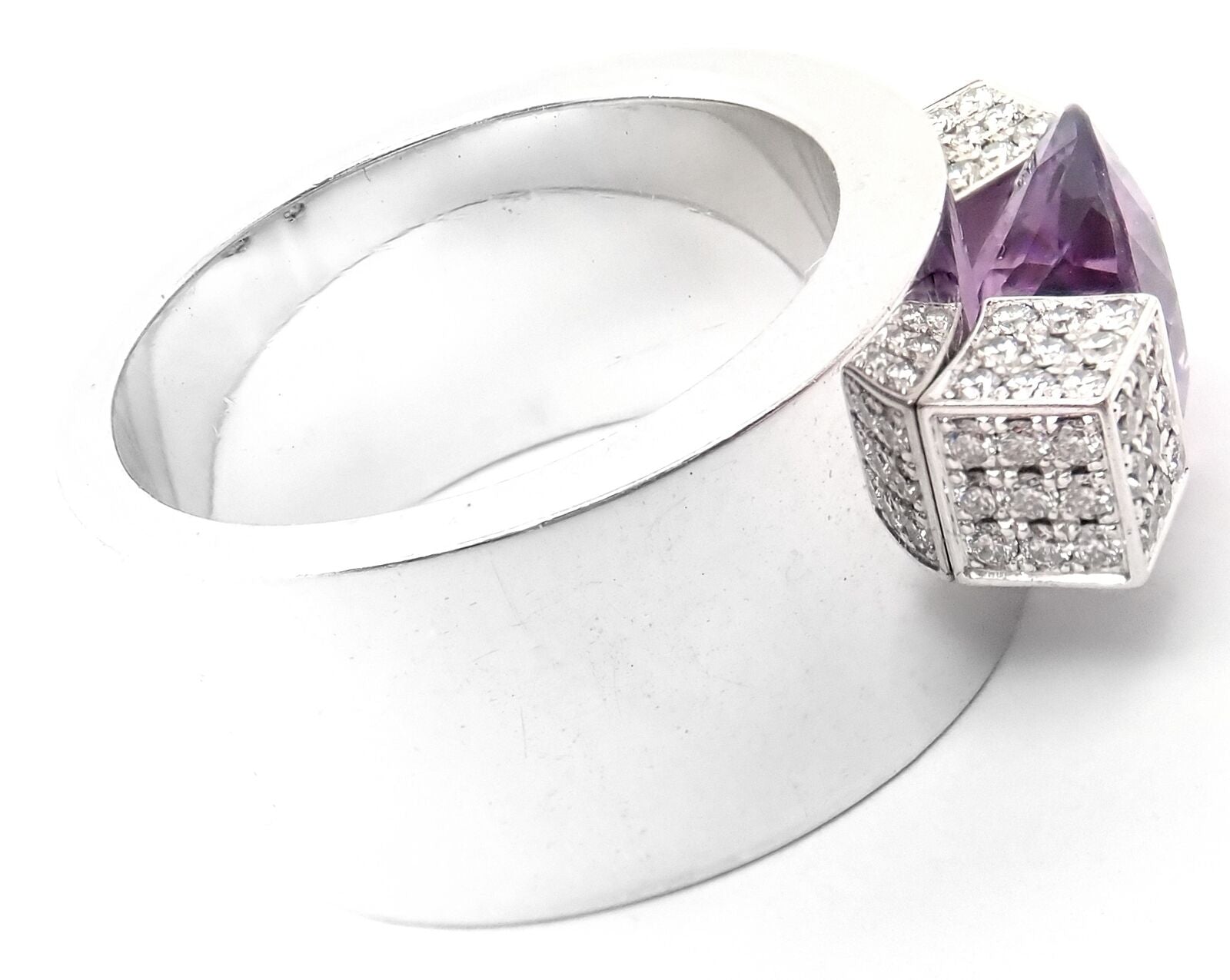 Authentic! Chopard 18k White Gold Diamond Amethyst Wide Band Ring | Fortrove