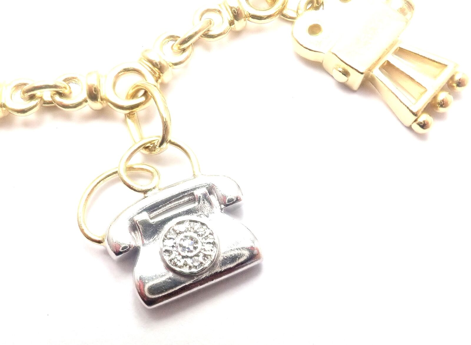 Rare! Authentic Pomellato 18k Yellow & White Gold Cinema Charm Bracelet | Fortrove