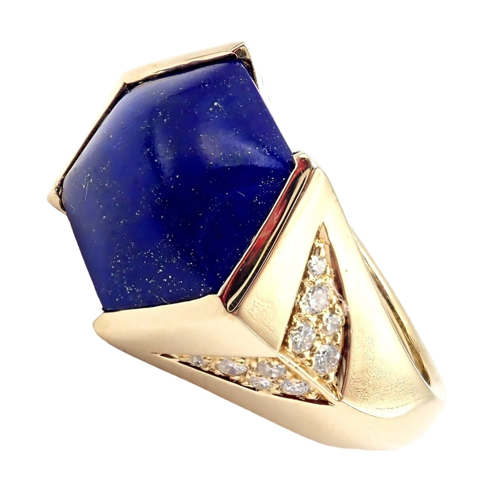 Authentic! Julius Cohen 18k Yellow Gold Diamond Lapis Ring | Fortrove