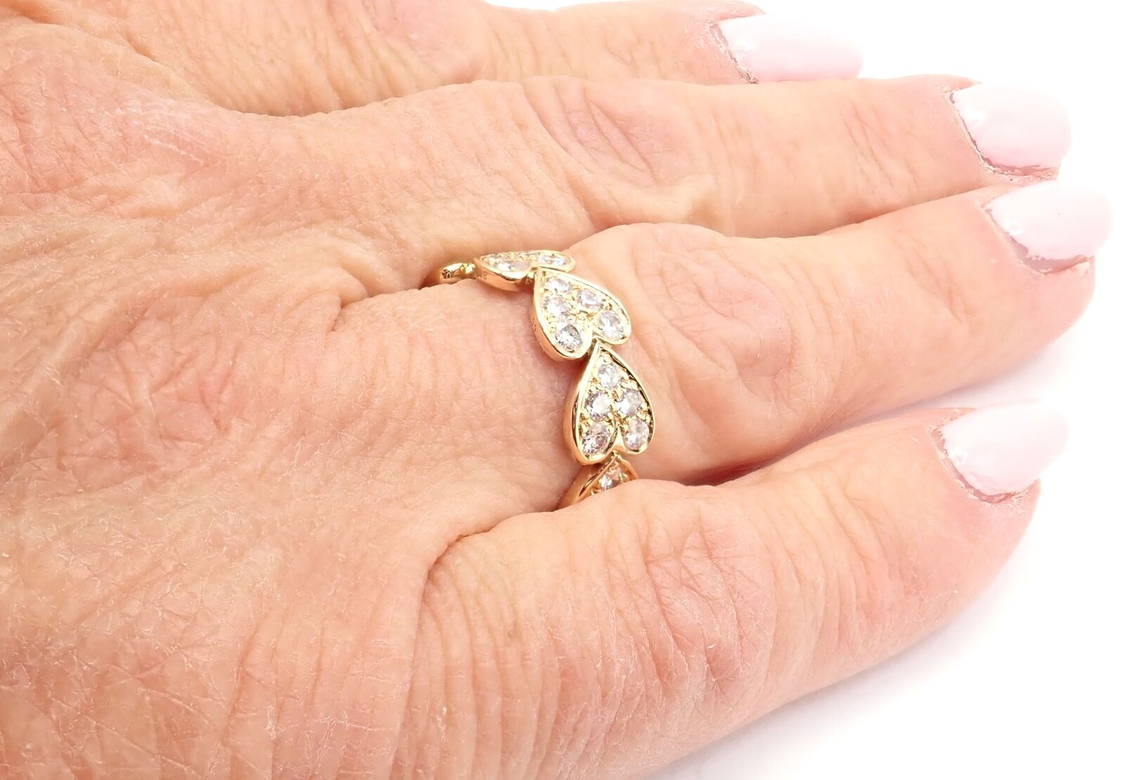 Authentic! Cartier 18k Yellow Gold Diamond Heart Eternity Band Ring Size 7.25 | Fortrove