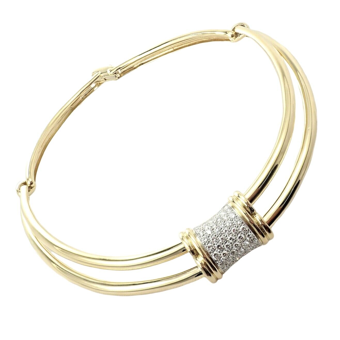Authentic! Tiffany & Co 18k Yellow Gold 2ct Diamond Collar Necklace 15" | Fortrove