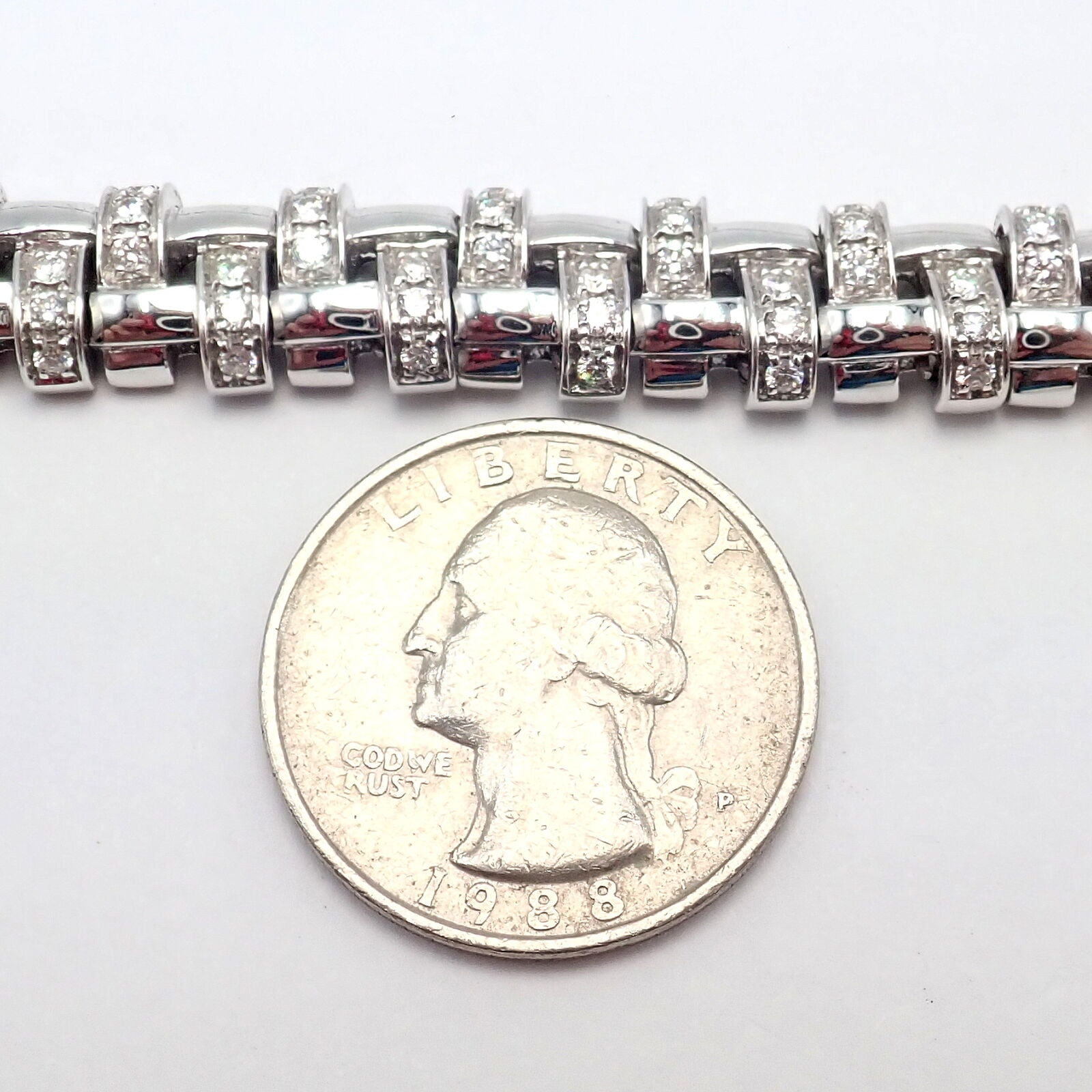 Authentic! Tiffany & Co Vannerie 18k White Gold Basket Weave Diamond Necklace | Fortrove