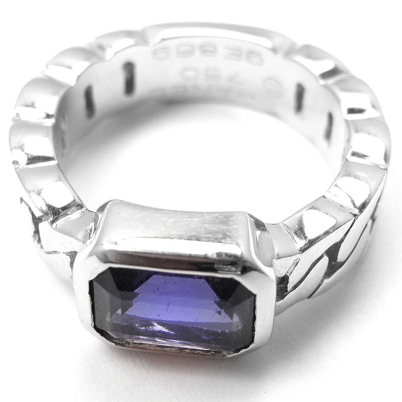 Authentic! Chanel 18k White Gold Tanzanite Band Ring | Fortrove