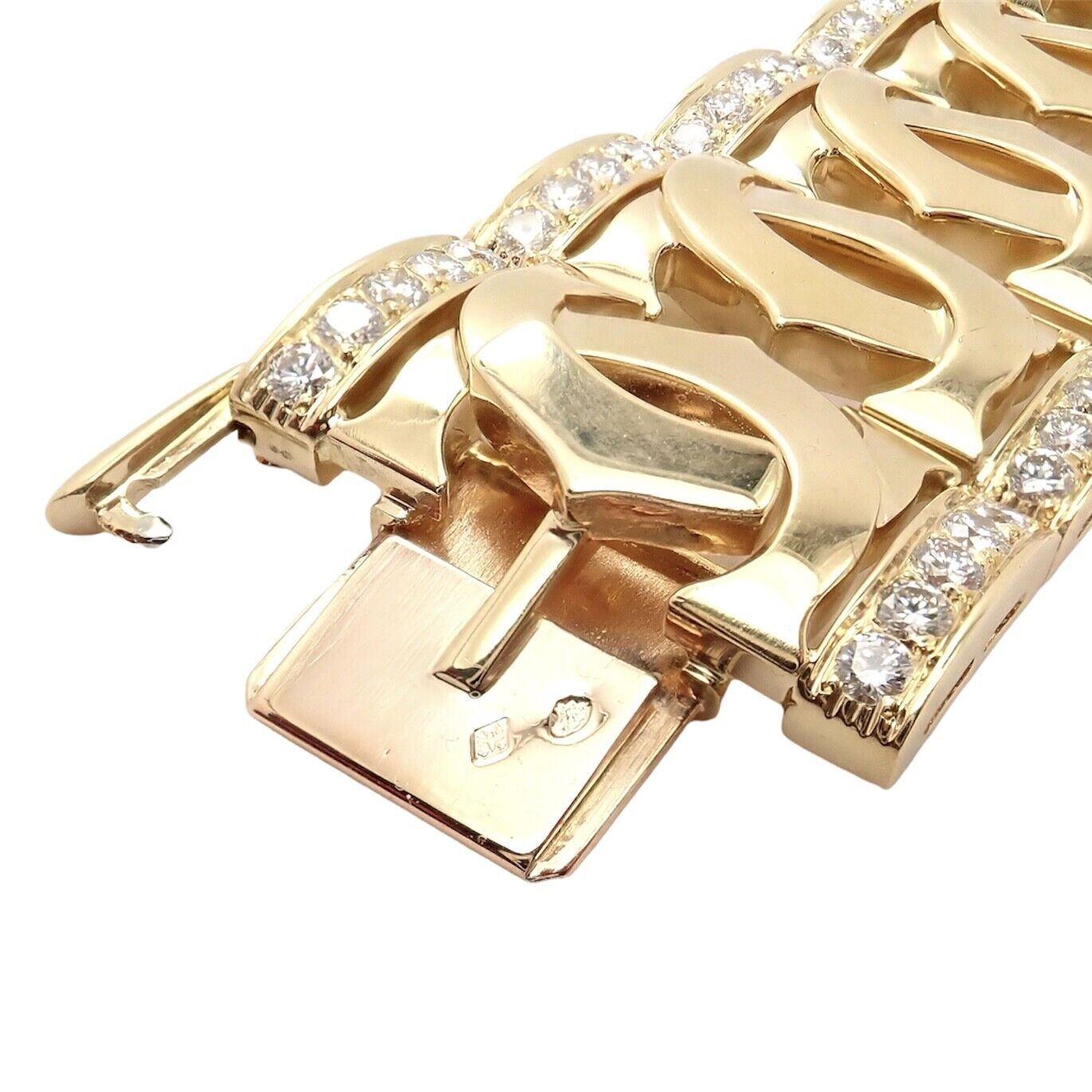 Cartier Jewelry & Watches:Fine Jewelry:Bracelets & Charms Rare! Authentic Cartier 18k Yellow Gold Diamond Double C Wide Link Bracelet
