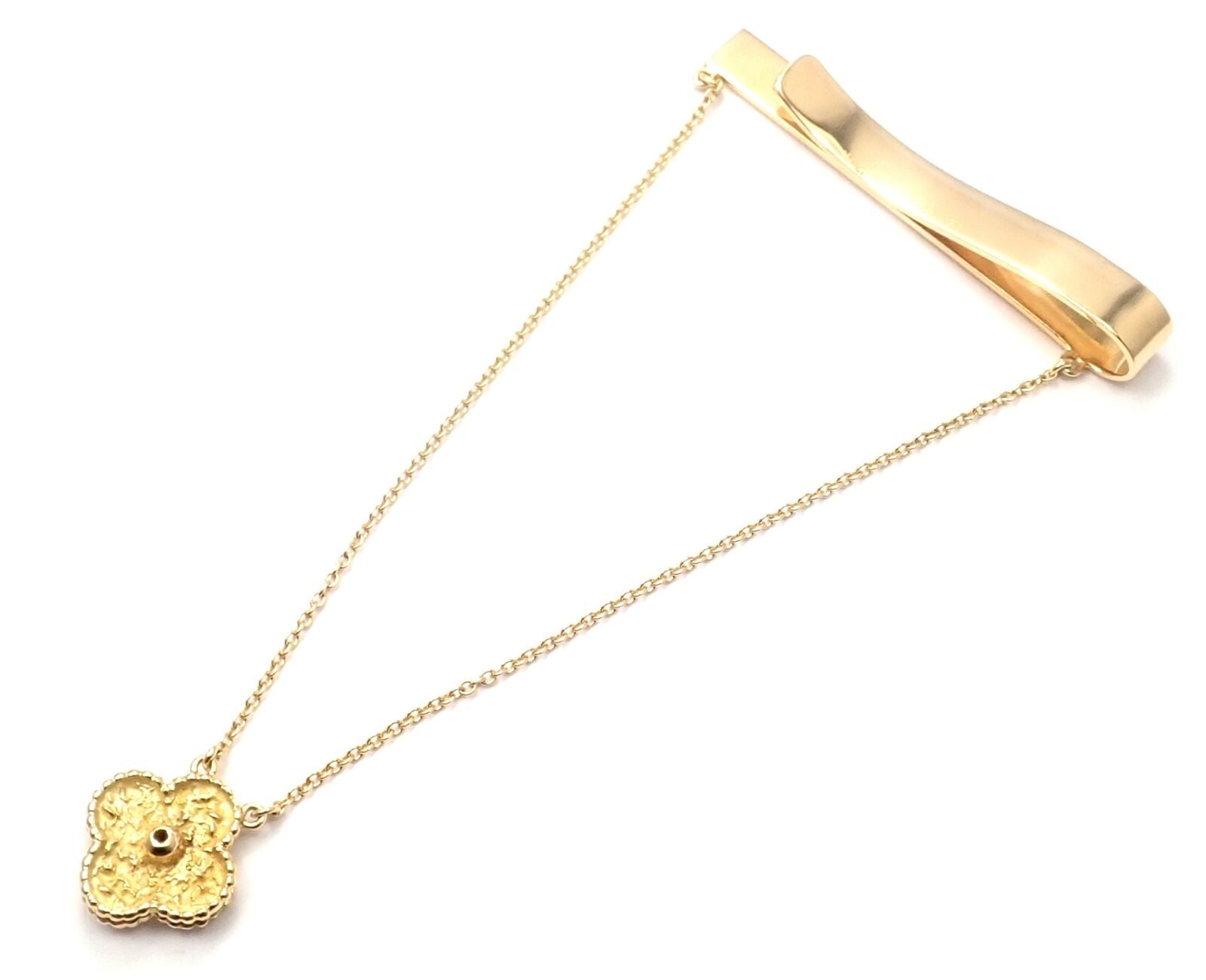 Authentic! Van Cleef & Arpels 18k Yellow Gold Diamond Vintage Alhambra Tie Clip | Fortrove