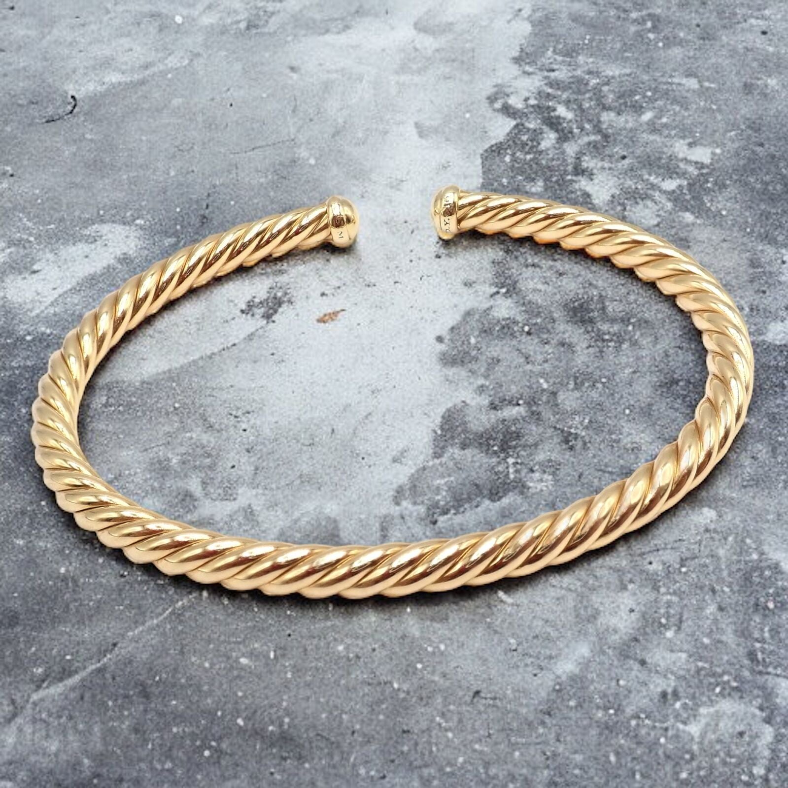 Authentic! David Yurman DY 18k Yellow Gold 4mm Cable Medium Bangle Bracelet | Fortrove