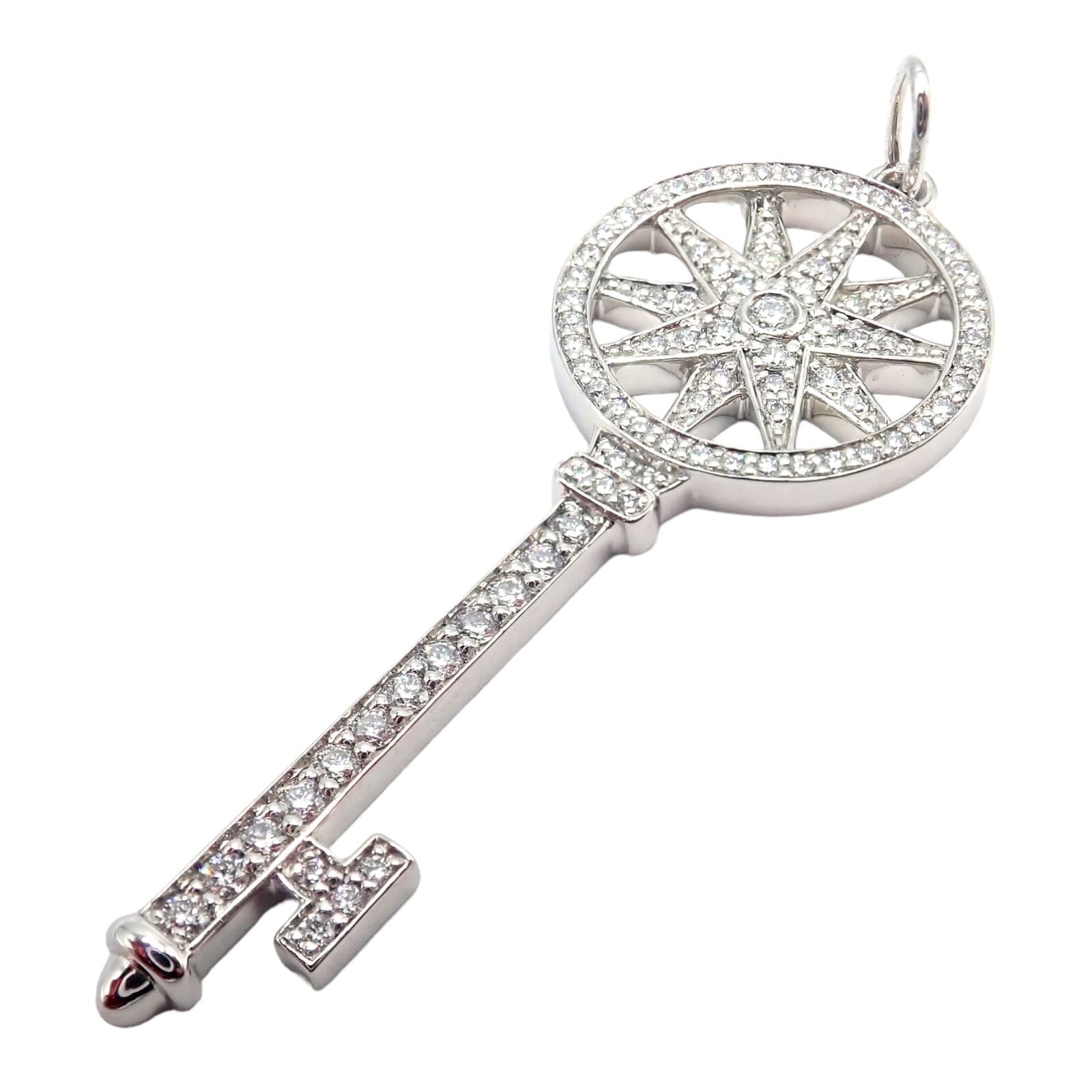 Authentic! Tiffany & Co Platinum Diamond Key Star Pendant Necklace | Fortrove