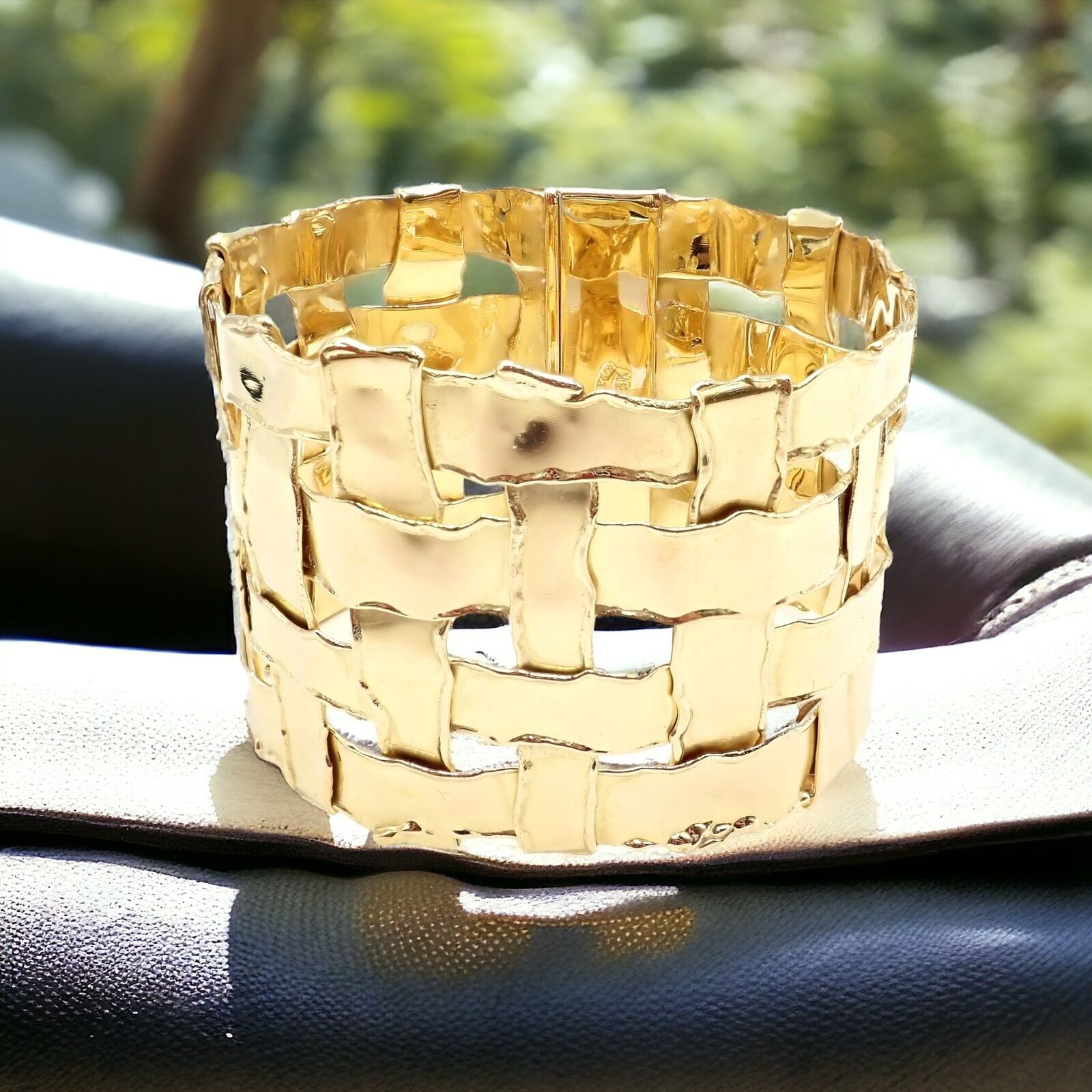 Authentic! Vintage Tiffany & Co 18k Yellow Gold Basket Weave Wide Bracelet | Fortrove
