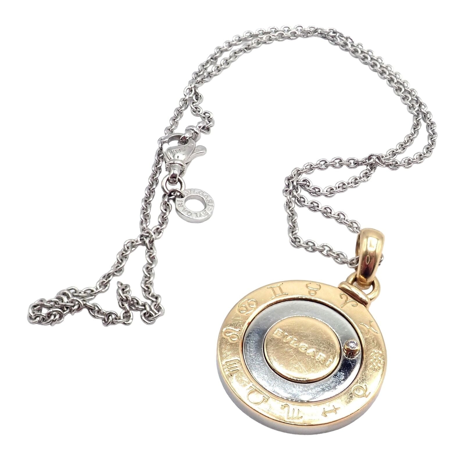 Bulgari Jewelry & Watches:Fine Jewelry:Necklaces & Pendants Authentic! Bulgari Bvlgari 18k Yellow Gold + SS Diamond Zodiac Pendant Necklace