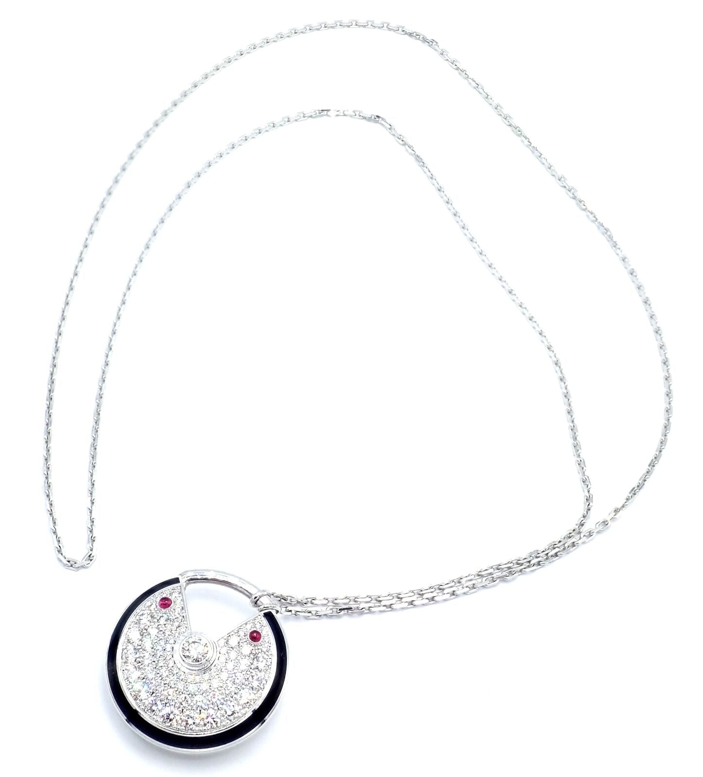 Authentic! Cartier Amulette 18k White Gold Diamond Ruby Large Pendant Necklace | Fortrove