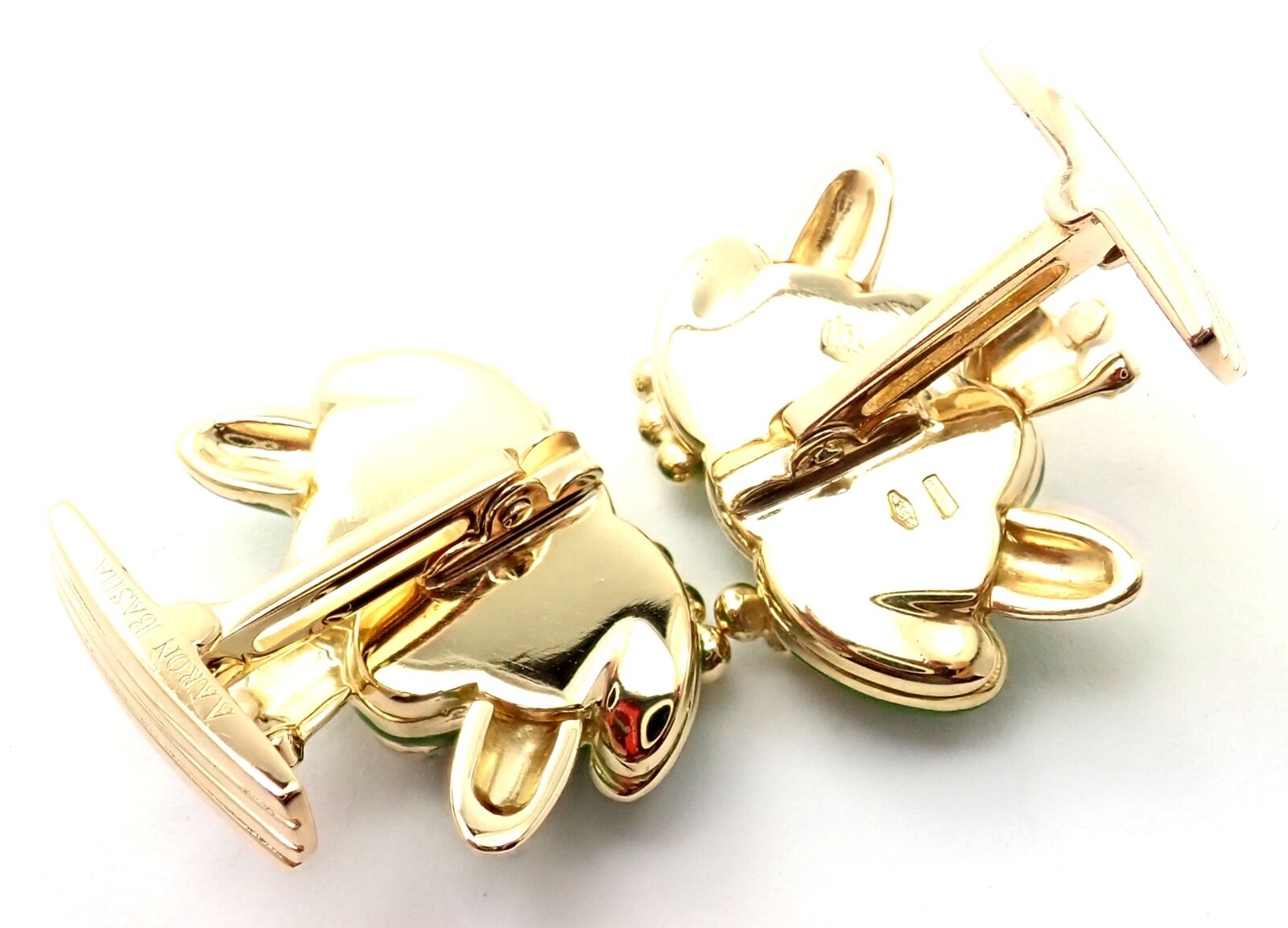 Authentic! Aaron Basha 18k Yellow Gold Diamond Enamel Frog Prince Cufflinks | Fortrove
