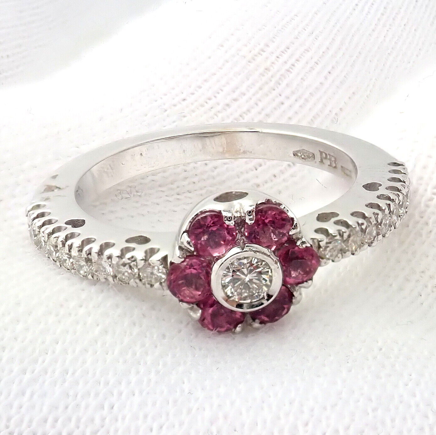 Authentic! Pasquale Bruni 18k White Gold Diamond Pink Sapphire Flower Fiori Ring | Fortrove