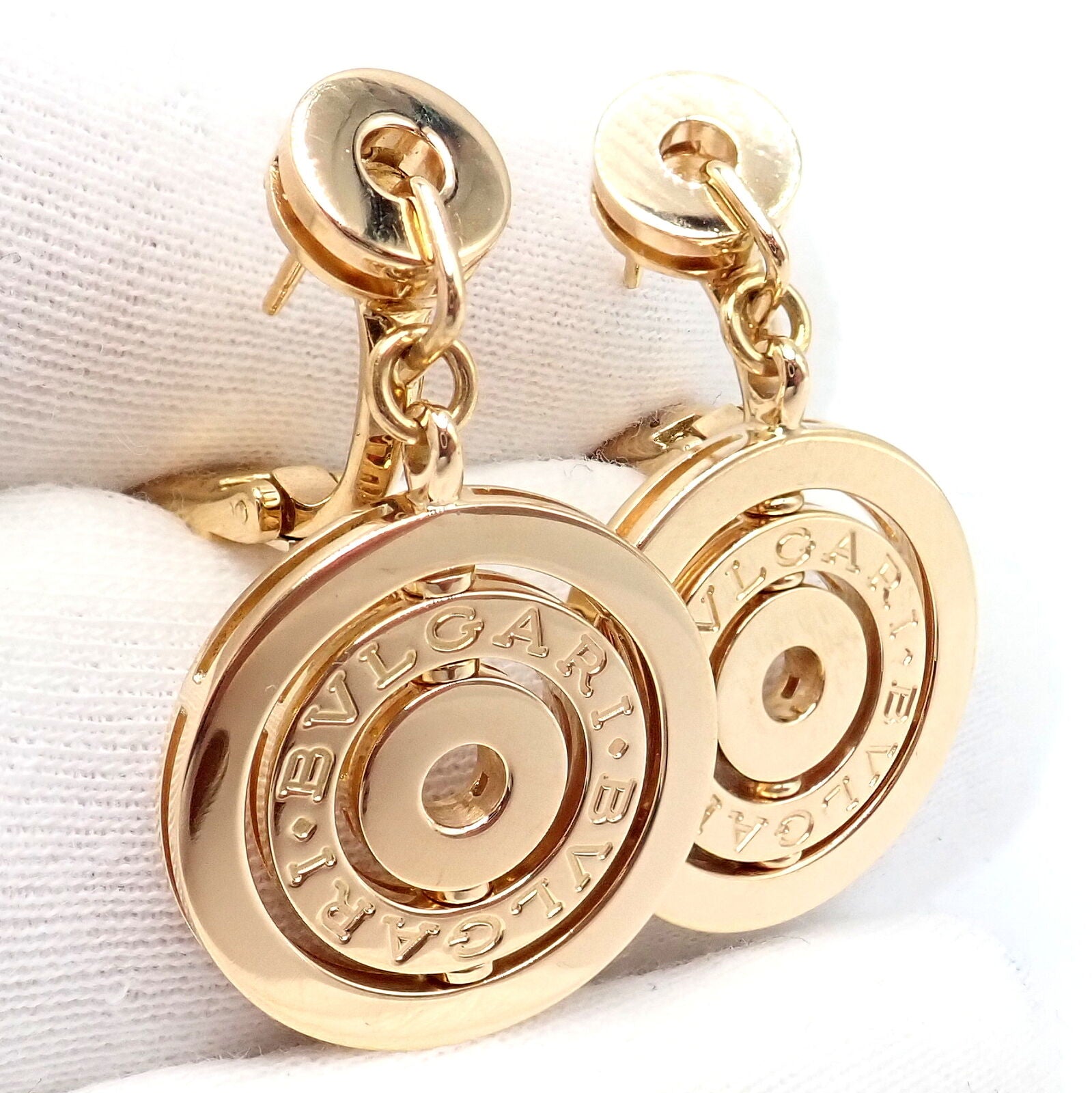 Rare! Authentic Bulgari Bvlgari 18k Yellow Gold Three Circle Earrings | Fortrove