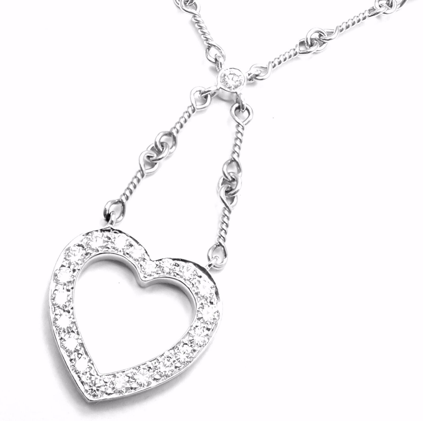 Authentic! Tiffany & Co Platinum Diamond Open Heart Pendant Necklace | Fortrove