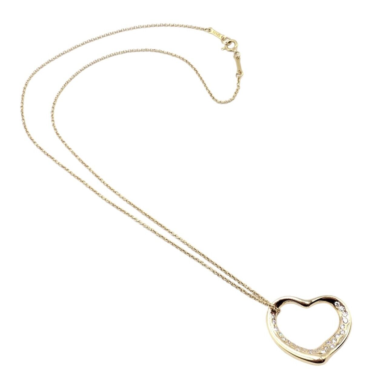 Authentic! Tiffany & Co Elsa Peretti 18k Yellow Gold Diamond Open Heart Necklace | Fortrove
