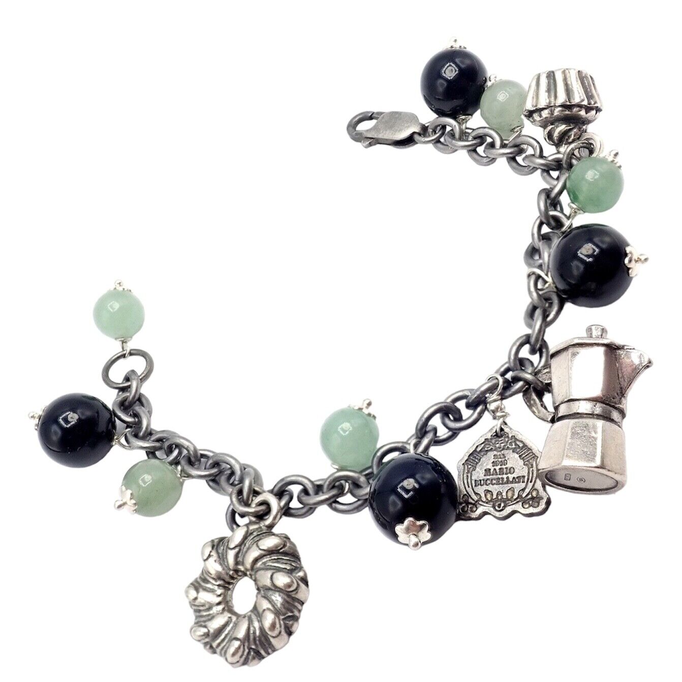 Rare! Vintage Mario Buccellati Silver Coffee Jadeite Onyx Bead Charm Bracelet | Fortrove