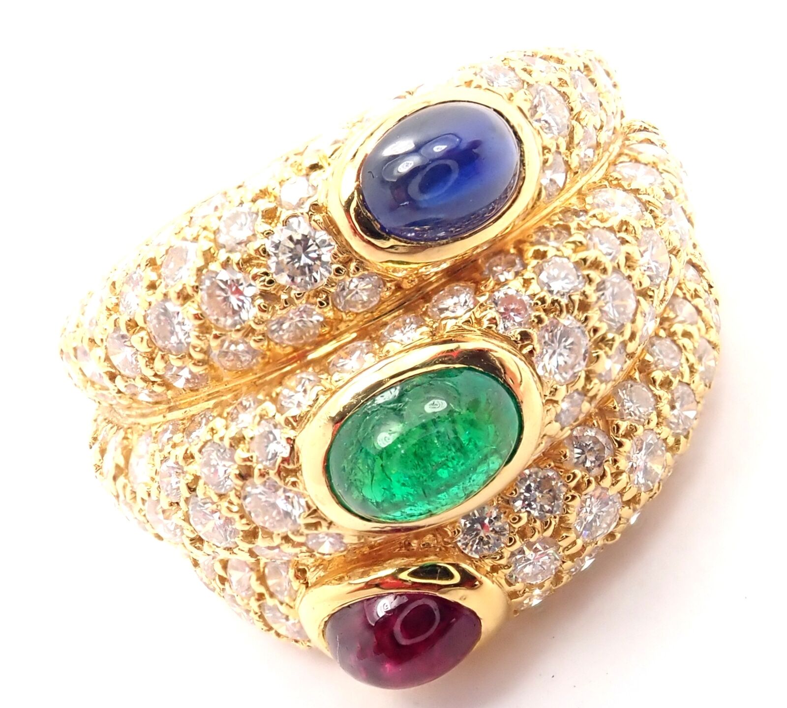 Cartier Jewelry & Watches:Fine Jewelry:Rings Authentic! Cartier 18k Yellow Gold Diamond Emerald Ruby Sapphire Band Ring