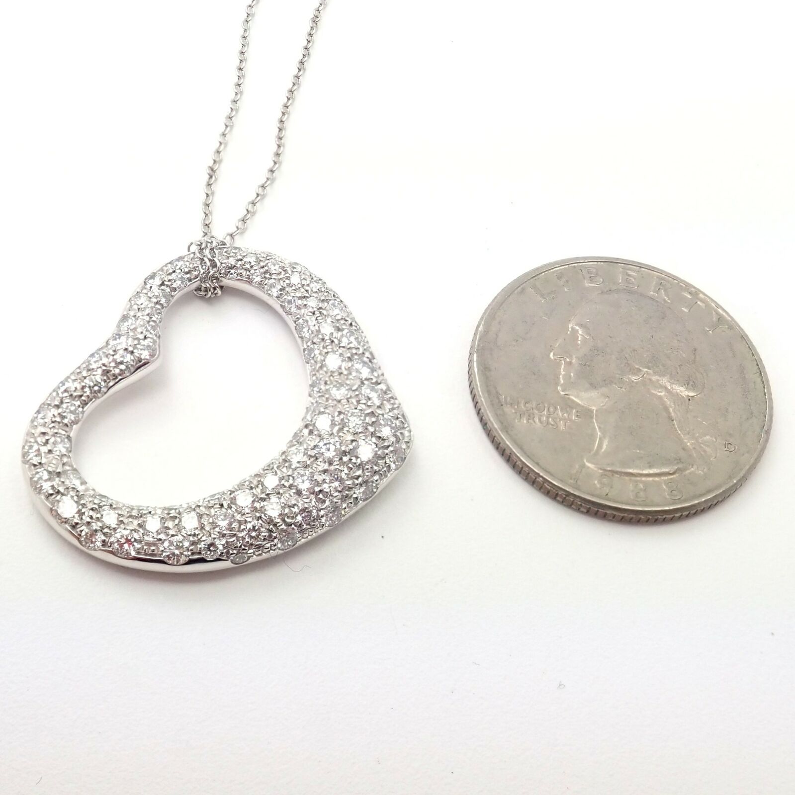 Authentic! Tiffany & Co Elsa Peretti Platinum Diamond Large Open Heart Necklace | Fortrove
