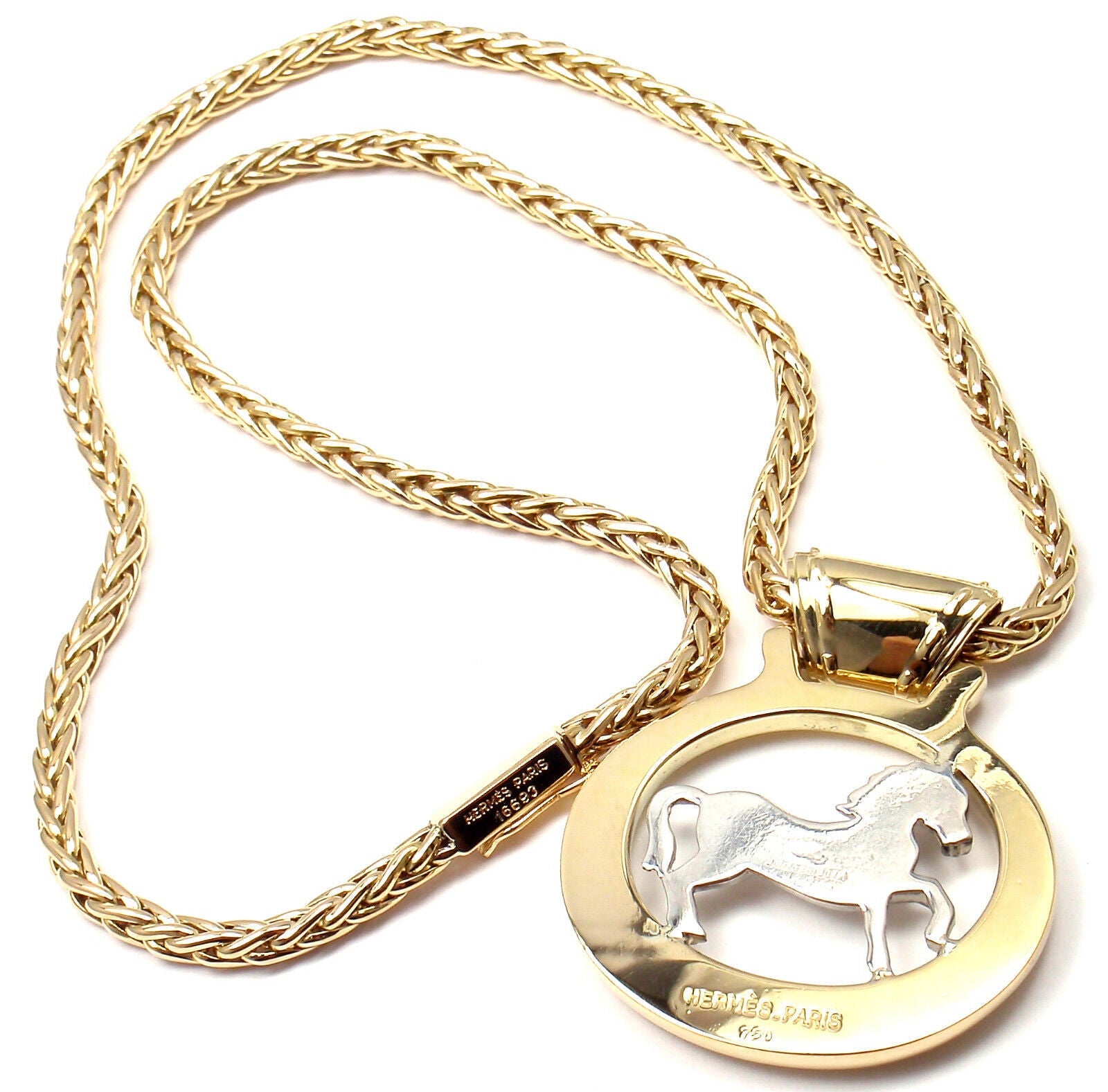 Hermes Jewelry & Watches:Fine Jewelry:Necklaces & Pendants Rare! Authentic HERMES 18k Yellow & White Gold Horse Pendant Necklace
