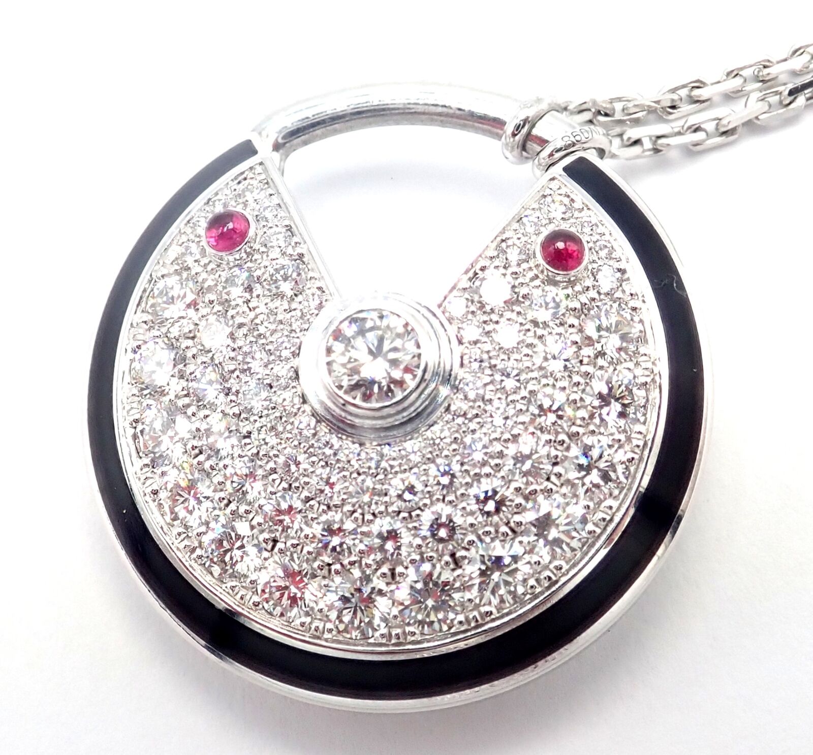 Authentic! Cartier Amulette 18k White Gold Diamond Ruby Large Pendant Necklace | Fortrove