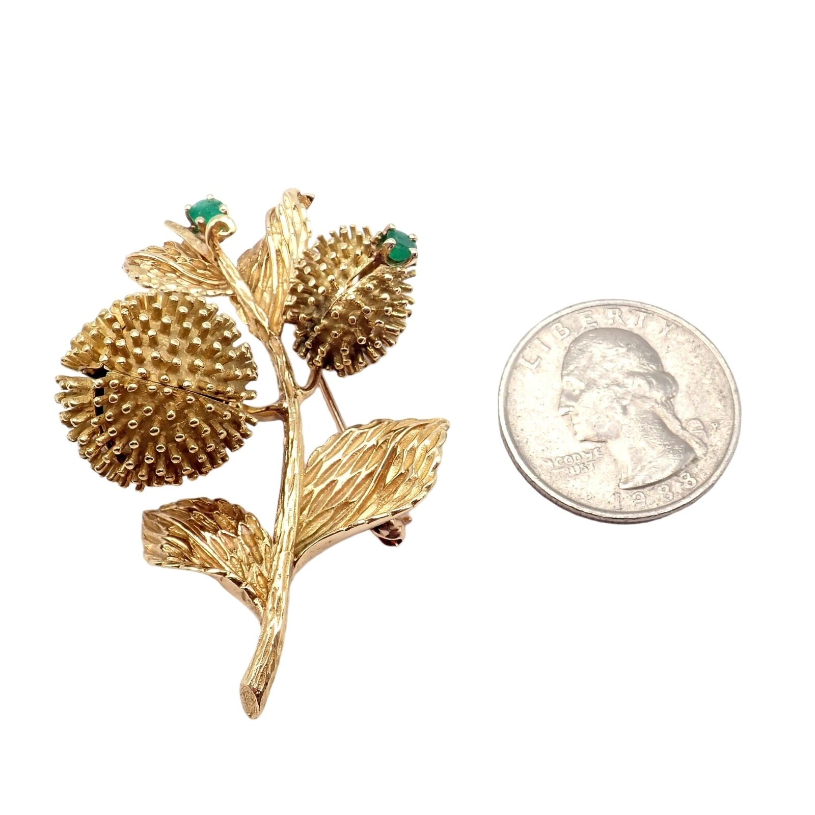 Rare! Tiffany & Co 18k Yellow Gold Diamond Emerald Flower Night & Day Brooch Pin | Fortrove