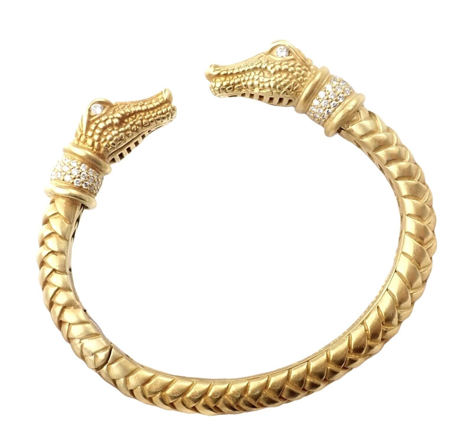 Authentic! Kieselstein Cord 18k Yellow Gold Diamond Two Alligator Heads Bracelet | Fortrove