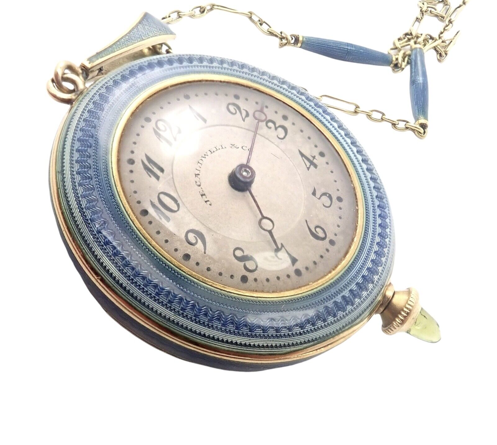 Vintage JE Caldwell Longines 14k Yellow Gold Diamond Enamel 32" Pendant Watch | Fortrove
